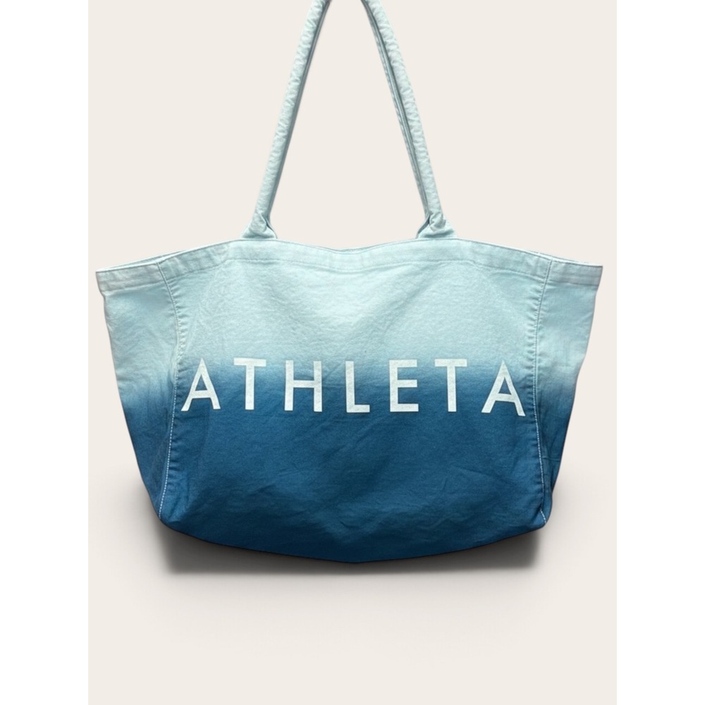 Athleta Blue Ombre Canvas Tote Bag Logo Beach Gym Shoulder Bag NWOT